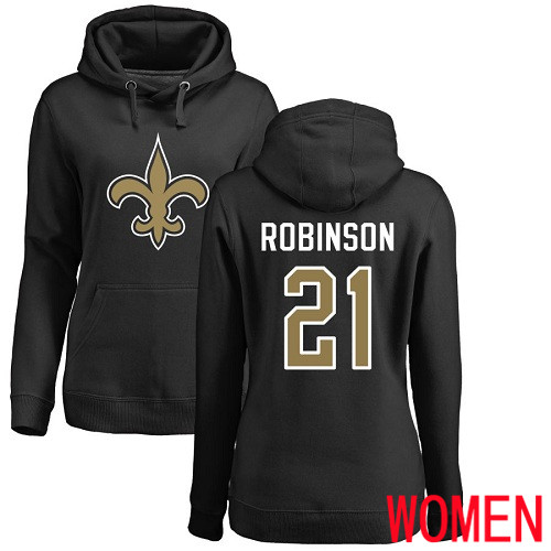 New Orleans Saints Black Women Patrick Robinson Name and Number Logo NFL Football #21 Pullover Hoodie Sweatshirts->nfl t-shirts->Sports Accessory